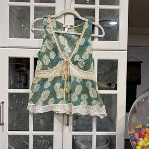 J.Lo Floral Sleeveless Kids Top - Teal and White